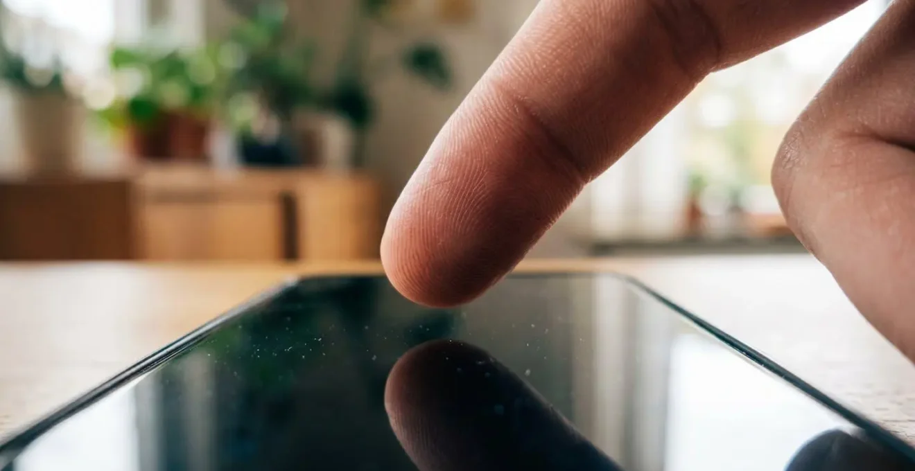 Vue macro d'un doigt configurant les paramètres de concentration sur smartphone