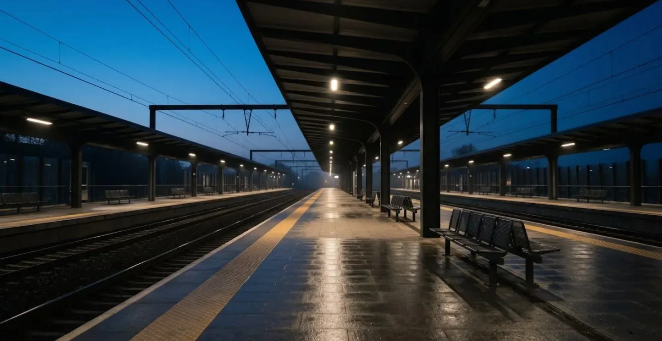 Quai de gare belge éclairé par des LED modernes la nuit
