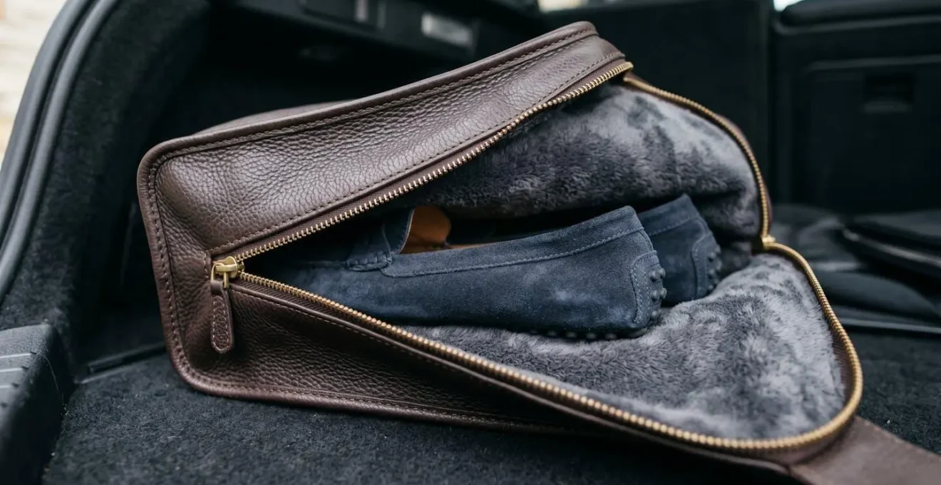 Compartiment de coffre organisé avec sac de rangement pour chaussures et accessoires