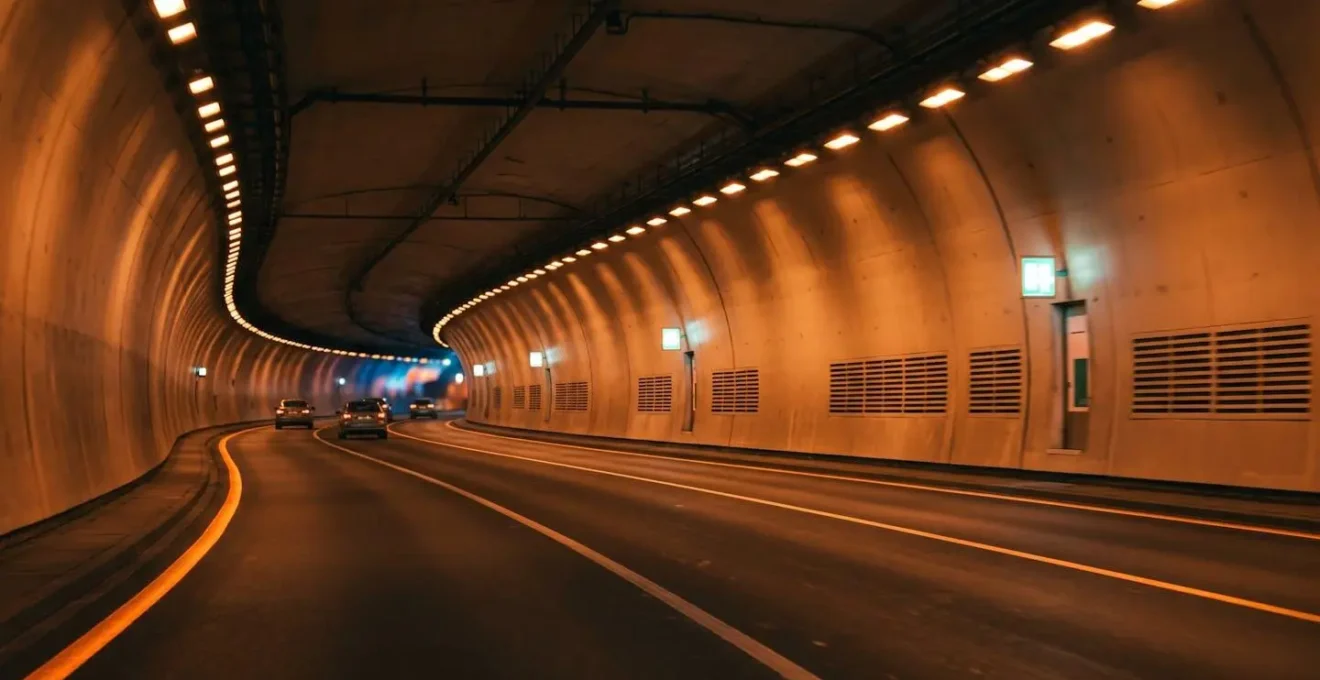 Vue intérieure apaisante d'un tunnel moderne avec éclairage orange caractéristique